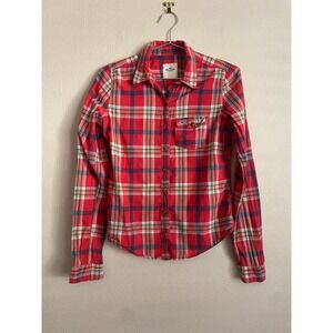 Y2K Hollister Plaid‎ Button Up Long Sleeve Shirt Top Preppy Fall Logo Lumberjack